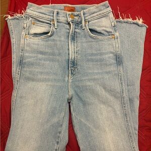 MOTHER High Rise Frayed Light Blue Jeans